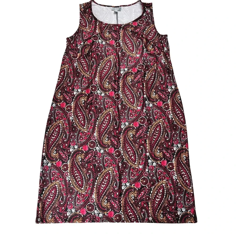 Catherines Dress Midi Tank Black Red Paisley Slinky Wrinkle Free 0X